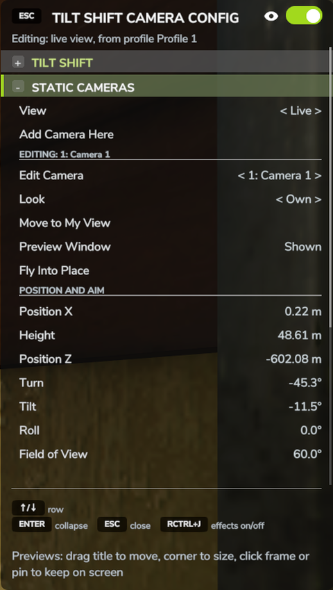 The STATIC CAMERAS section