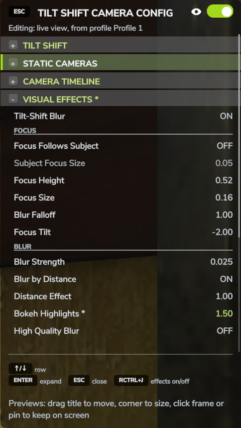 A changed value in green with an asterisk, and its section header marked too