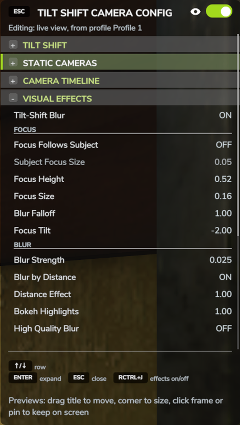 The VISUAL EFFECTS section